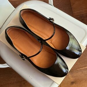 Sezane  Meline Low Ballerina Flats - Patent Black - Size 8